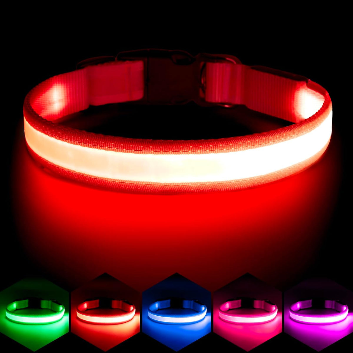 Illuminate Your Dog's Safety with the Adjustable LED Dog Collar - USB Rechargeable & Super Bright (Medium, Red)