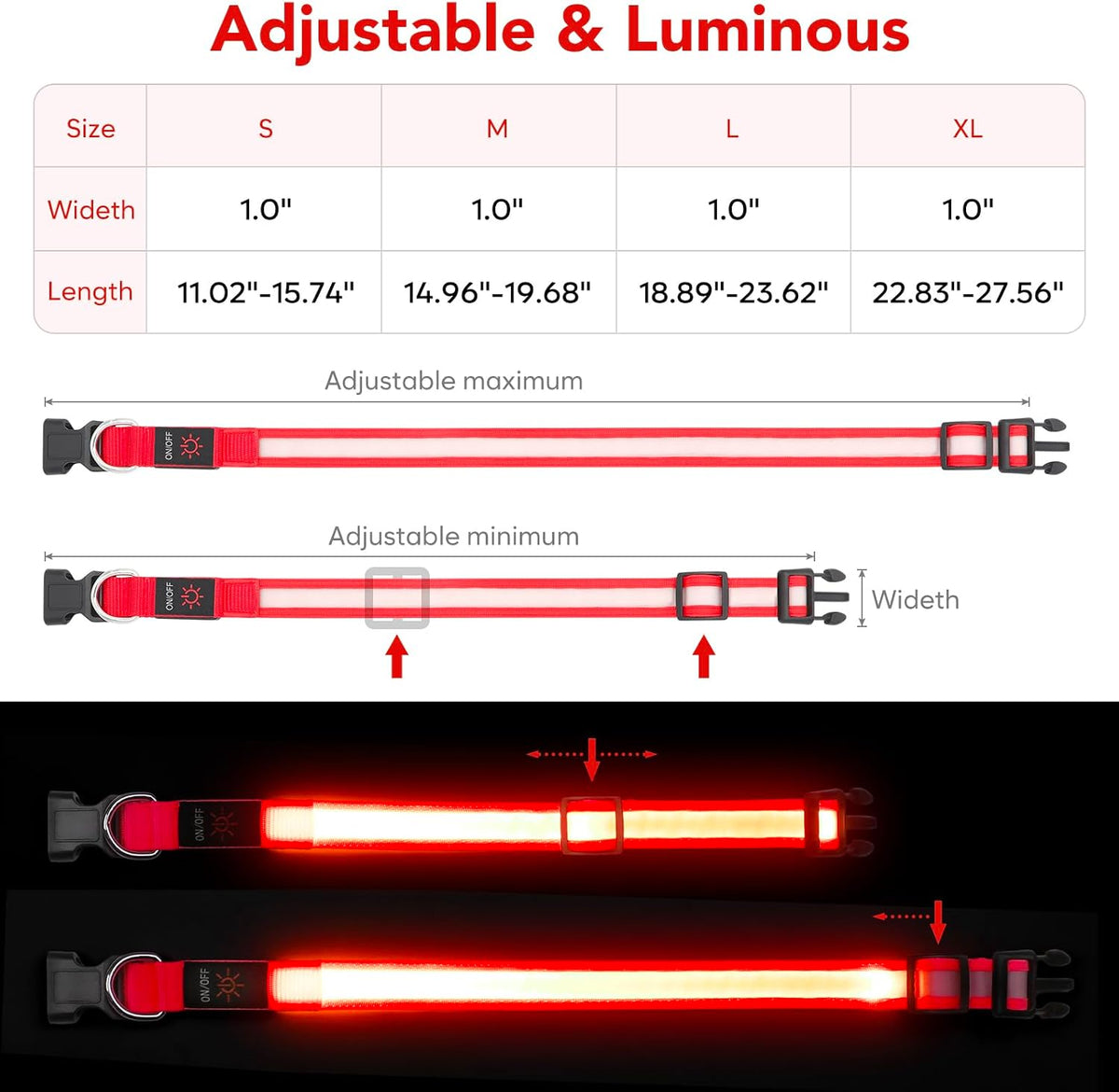 Illuminate Your Dog's Safety with the Adjustable LED Dog Collar - USB Rechargeable & Super Bright (Medium, Red)